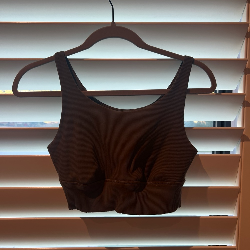 Brown Ribbed Crop Top